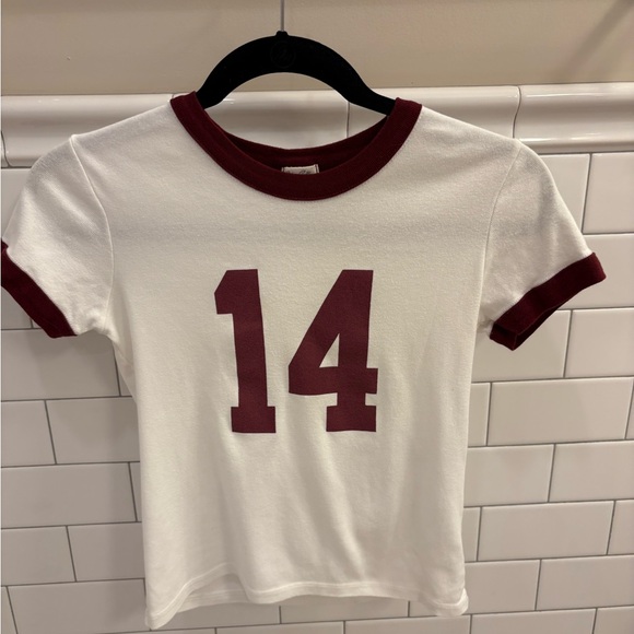 😀😀😃John Galt Brandy Melville Hailie 14 Ringer shirt. White and Burgundy - Picture 6 of 9
